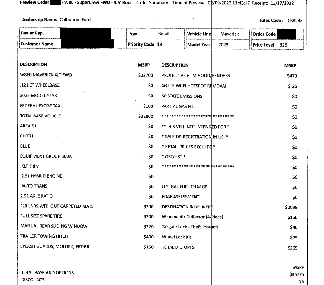 Ford Maverick 📬 3/23/23 Scheduling Email Received Group [EMAILS NOT YET ARRIVING] Maverick Order