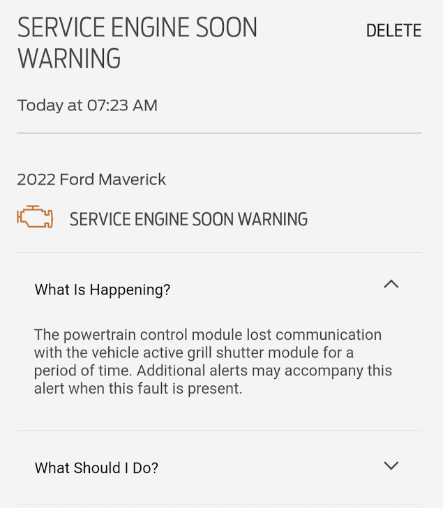 Ford Maverick Active Grille Shutter Check Engine Light 1679975750081