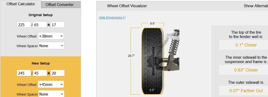 Ford Maverick Sanity Check - 20x9 et45 front wheel fitment front_20x9_et45_visualizer