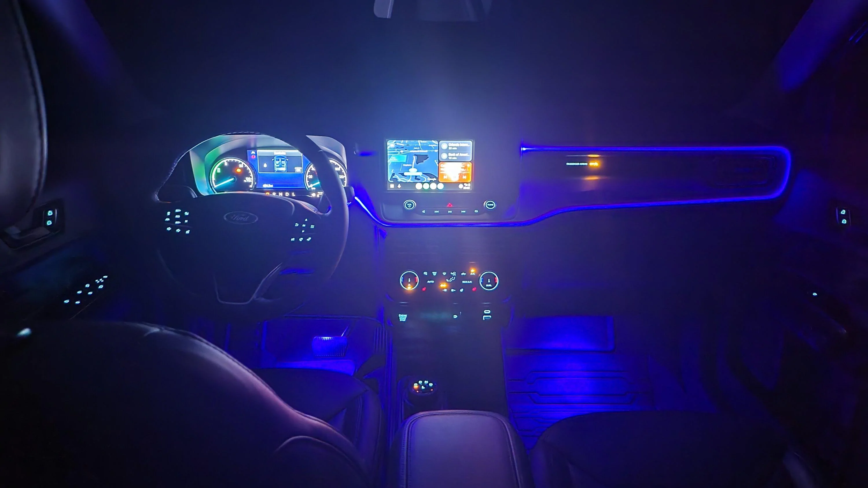 Ford Maverick Installed Dash Trim Outline Lights and Floor LED Lighting 20230328_203546
