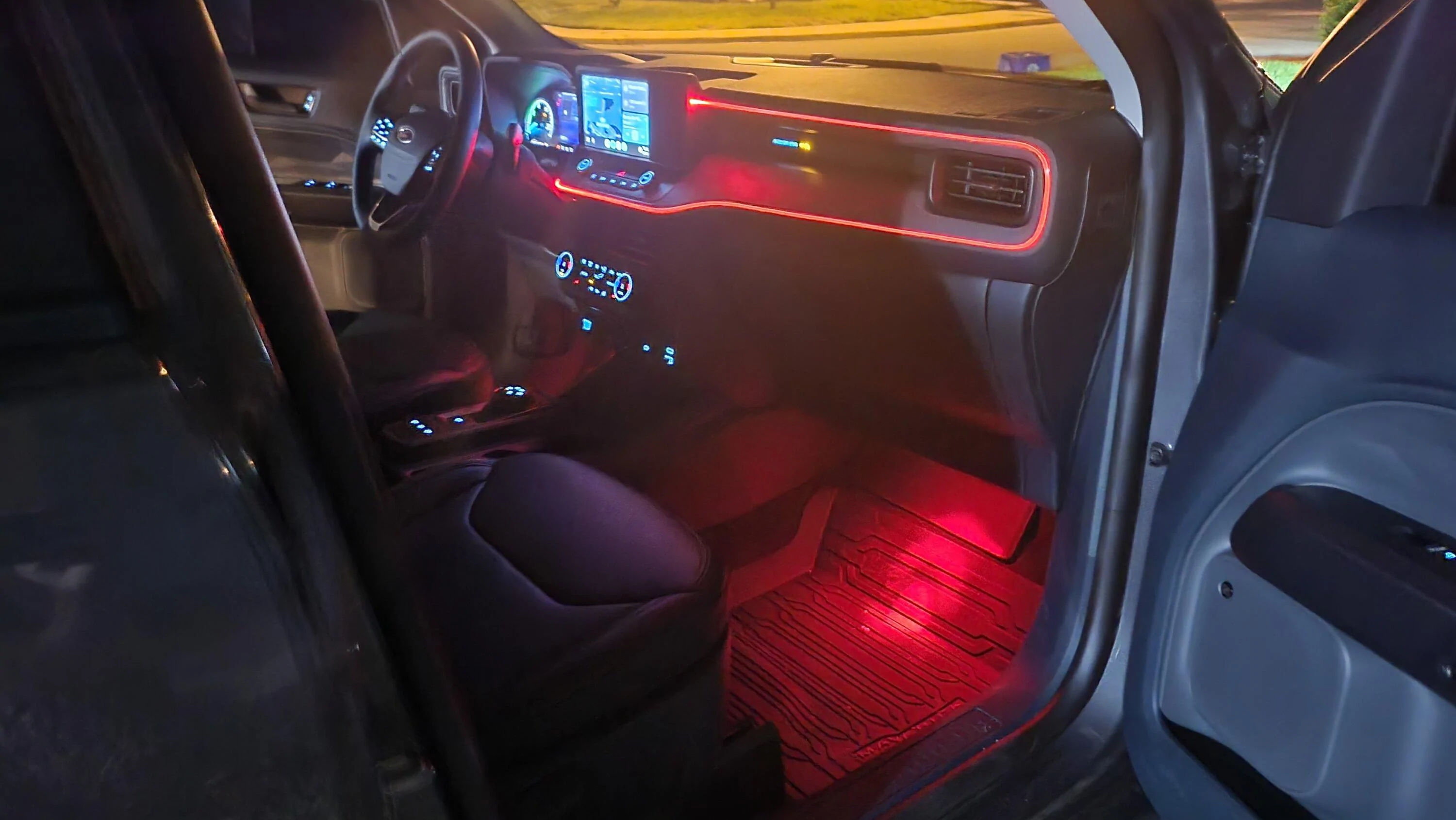 Ford Maverick Installed Dash Trim Outline Lights and Floor LED Lighting 20230329_201908