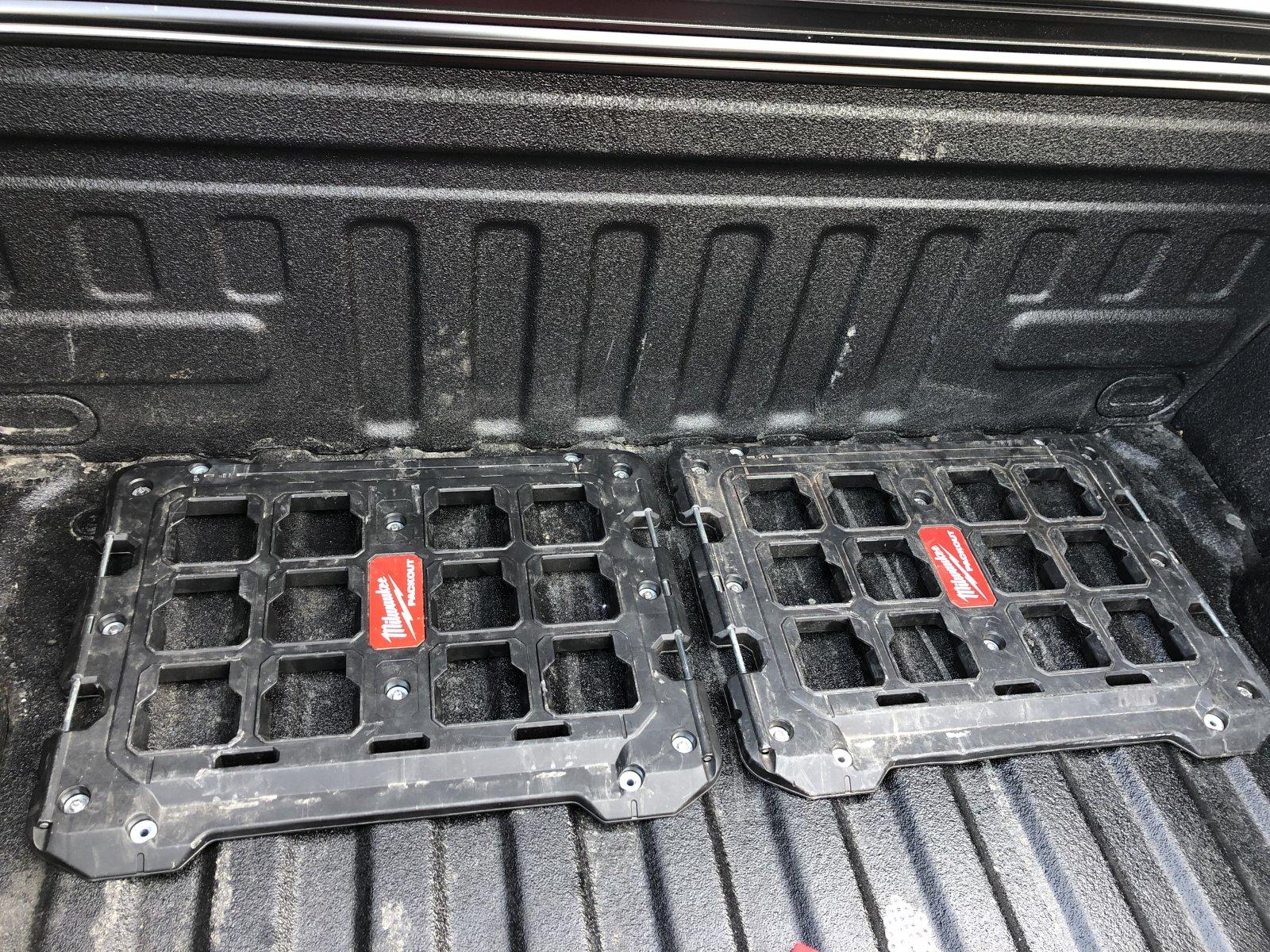 Ford Maverick drilling milwaukee packout mounting plates in bed packout to bed