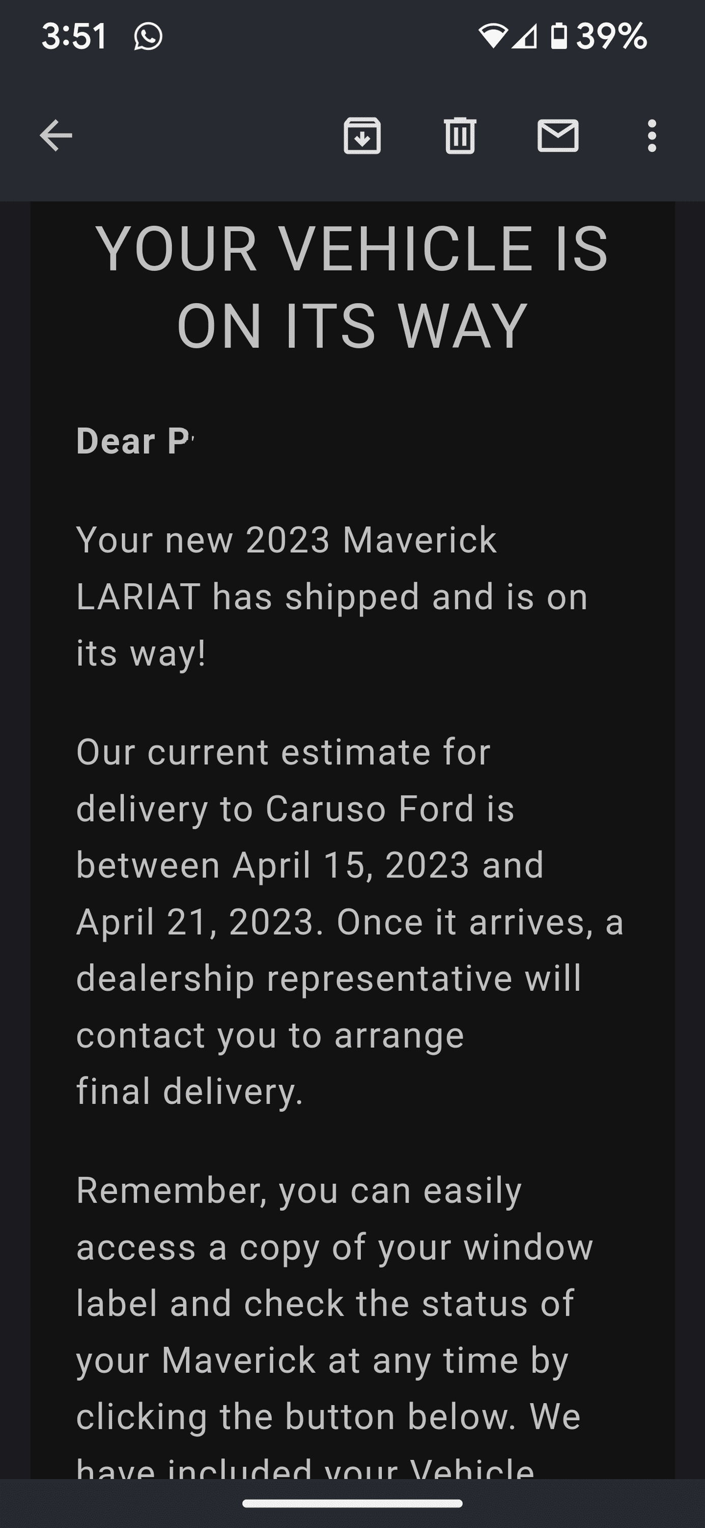 Ford Maverick 📬 3/30/23 Scheduling Email Received Group [EMAILS NOT YET ARRIVING] Screenshot_20230330-035132~2