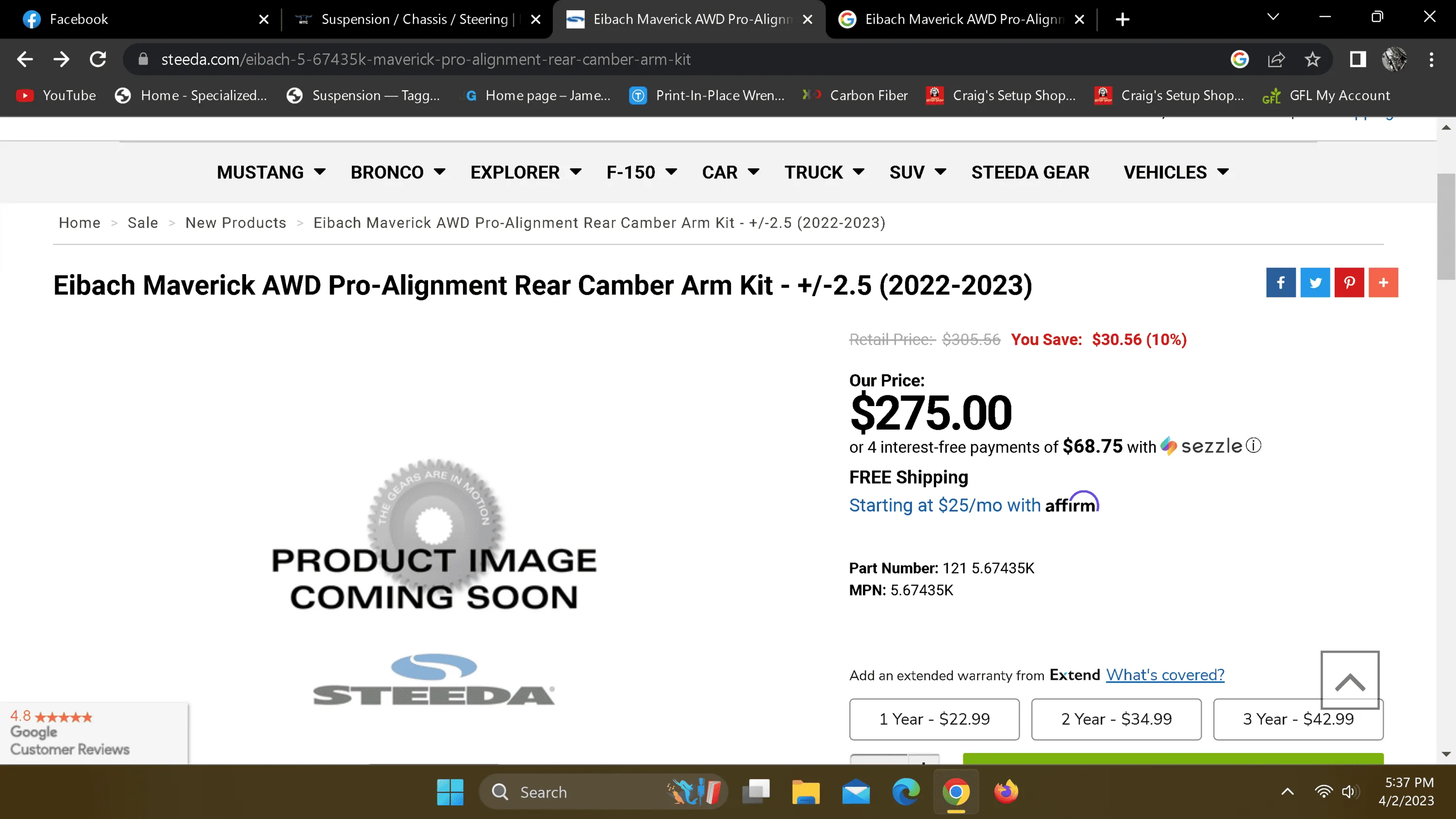 Ford Maverick Eibach Maverick AWD Pro-Alignment Rear Camber Arm Kit - +/-2.5 ? 1680471470829
