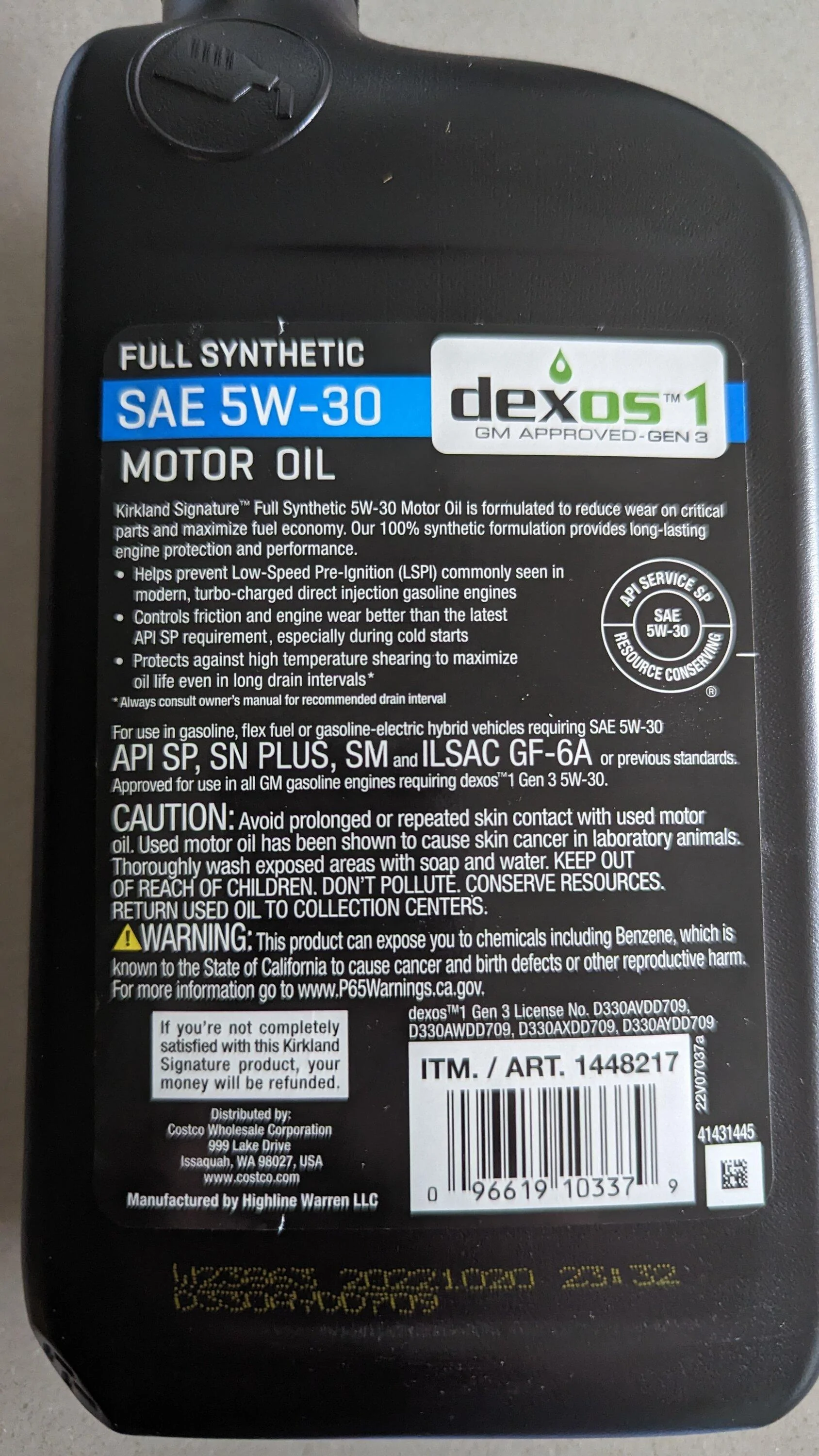 Ford Maverick Costco / Kirkland full synthetic oil is not certified for use in any Ford PXL_20230405_185806084