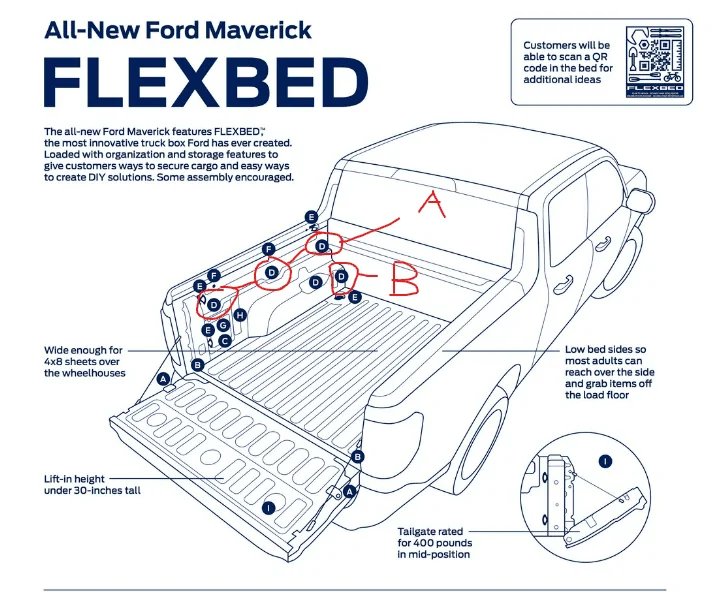 Ford Maverick Dimensions for bed boards (3 top horizontal slots and the one vertical on the wheel well) 1681394759916