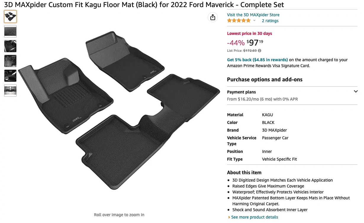 Ford Maverick 3D MAXpider ICE mats on sale at the big A Screenshot 2023-04-14 at 11.05.18 AM