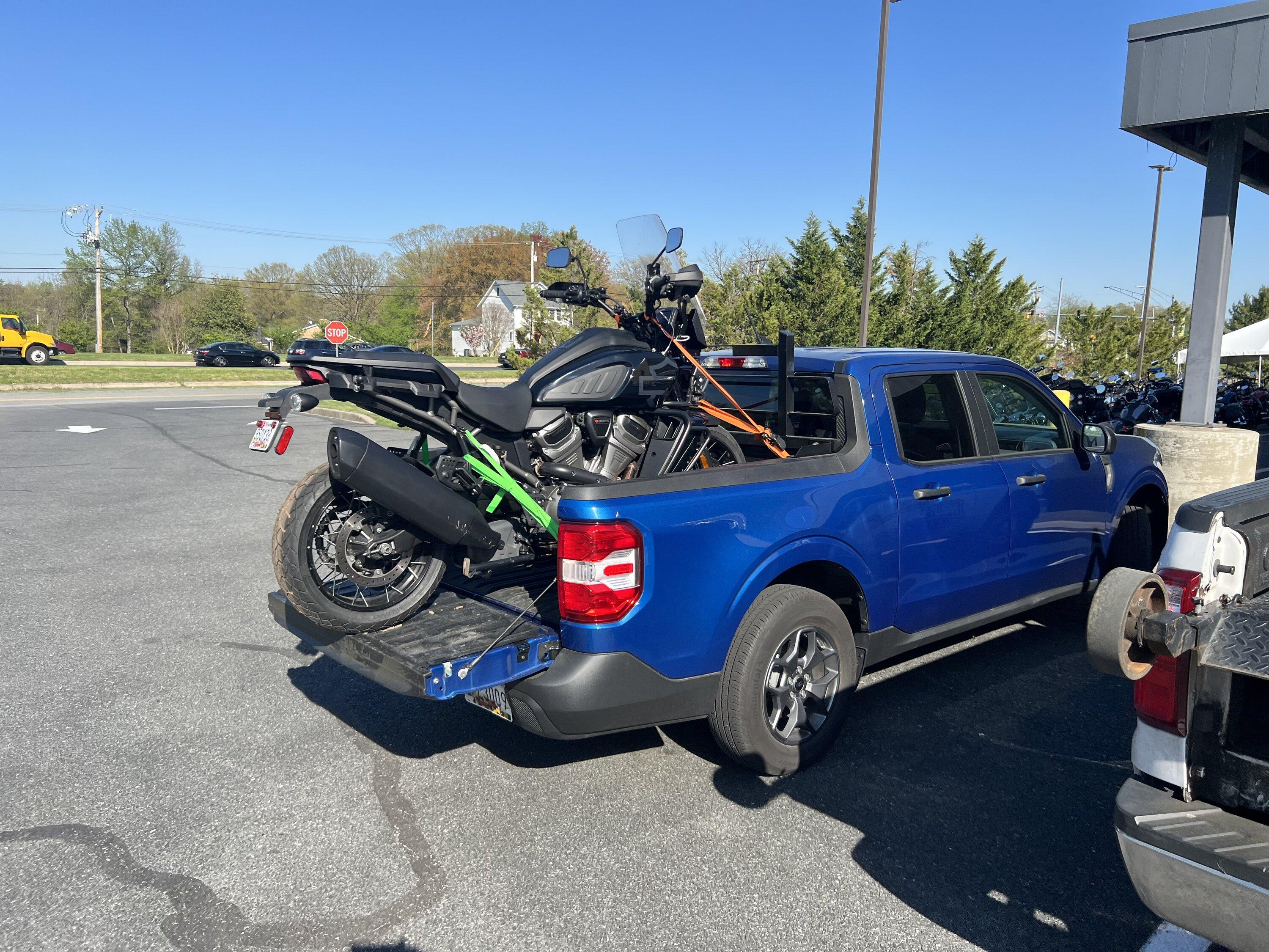 Ford Maverick Hauling a Harley Pan America pretty easily! 9DCB5682-594D-457D-9BC0-807709A1C3A2