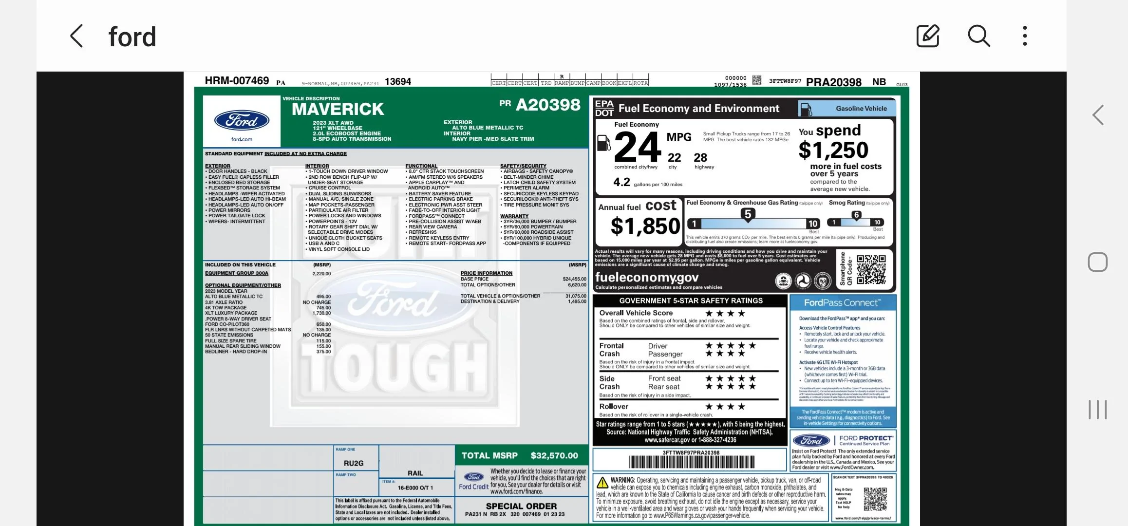 Ford Maverick Dealer stock Screenshot_20230419_134011_Samsung Notes