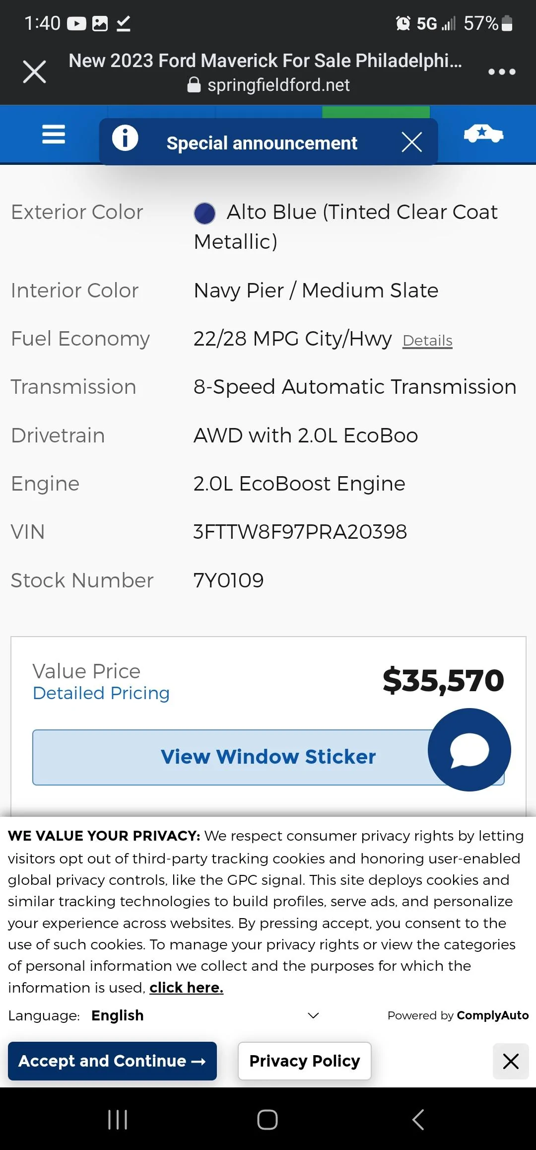 Ford Maverick Dealer stock Screenshot_20230419_134023_Facebook