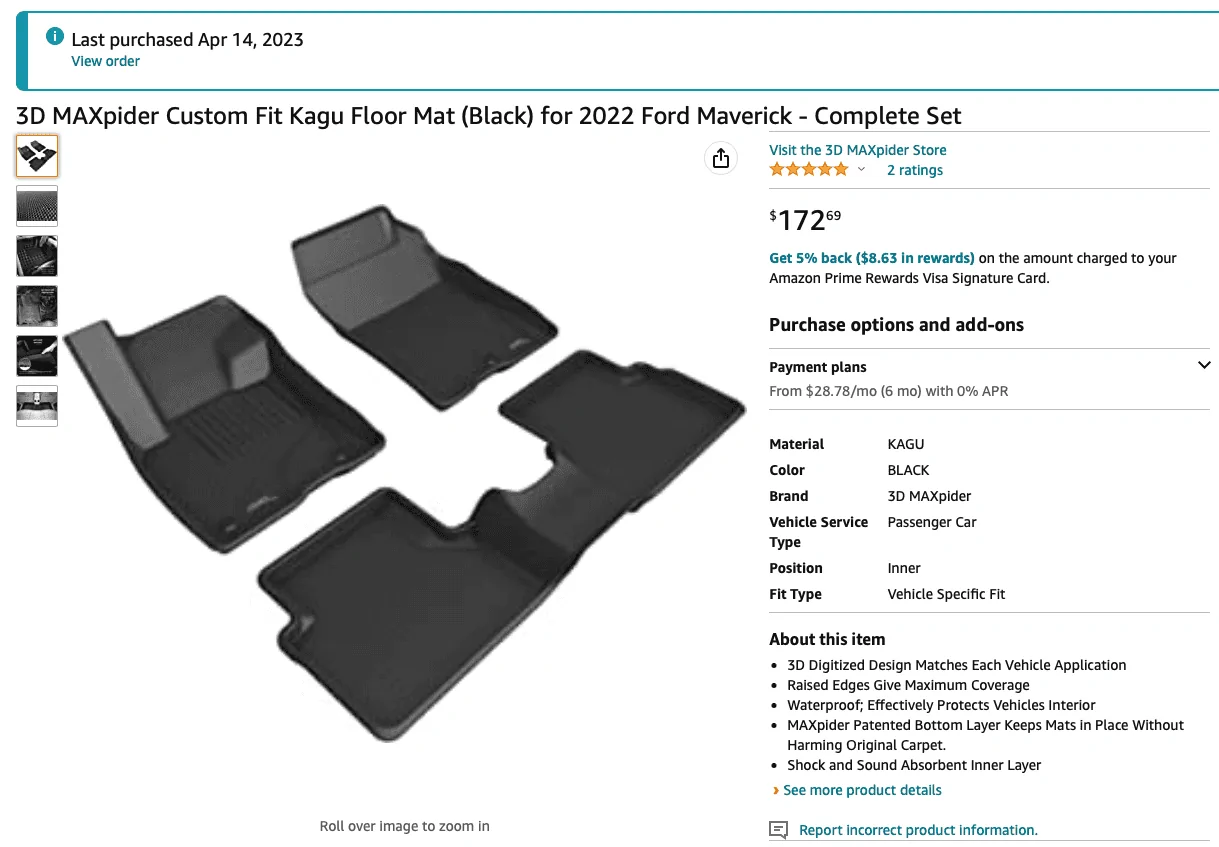 Ford Maverick 3D MAXpider ICE mats on sale at the big A Screenshot 2023-04-20 at 2.39.32 PM