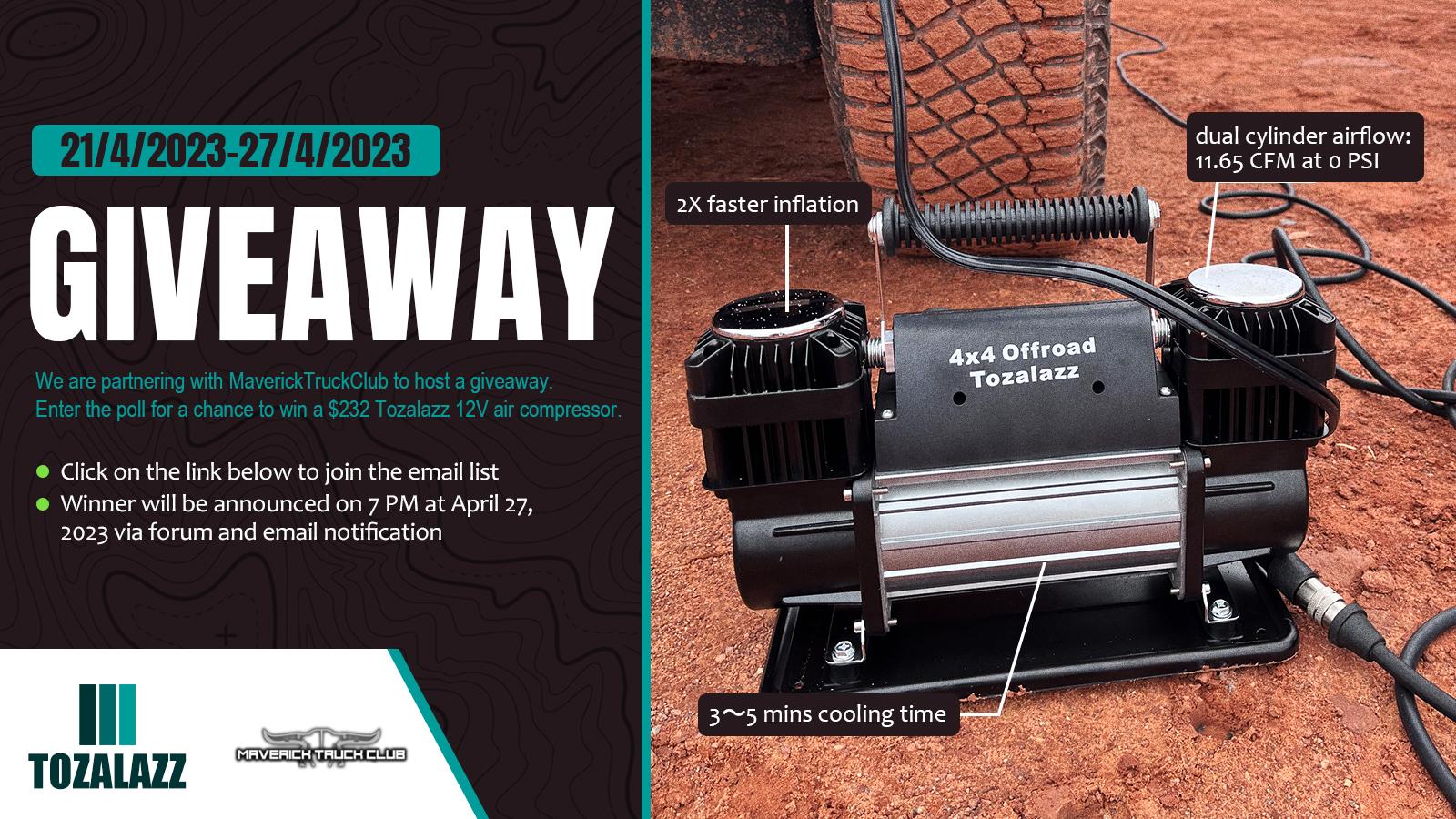 Ford Maverick [Giveaway] Tozalazz dual 11.65CFM 12V air compressor - April （closed) 1682071527725