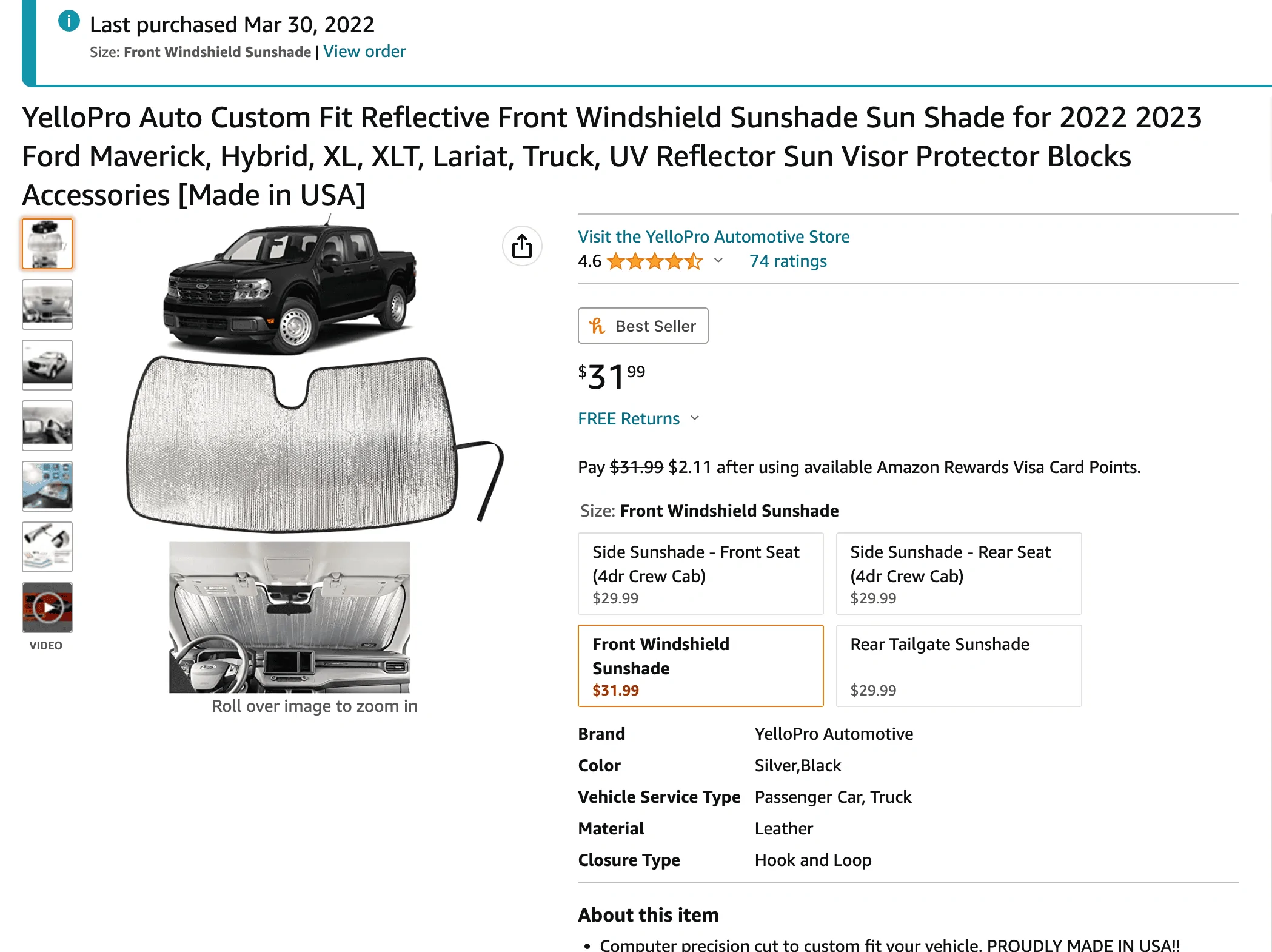 Ford Maverick Windshield sunshade which did you buy? Screenshot 2023-04-22 at 12.37.45 PM