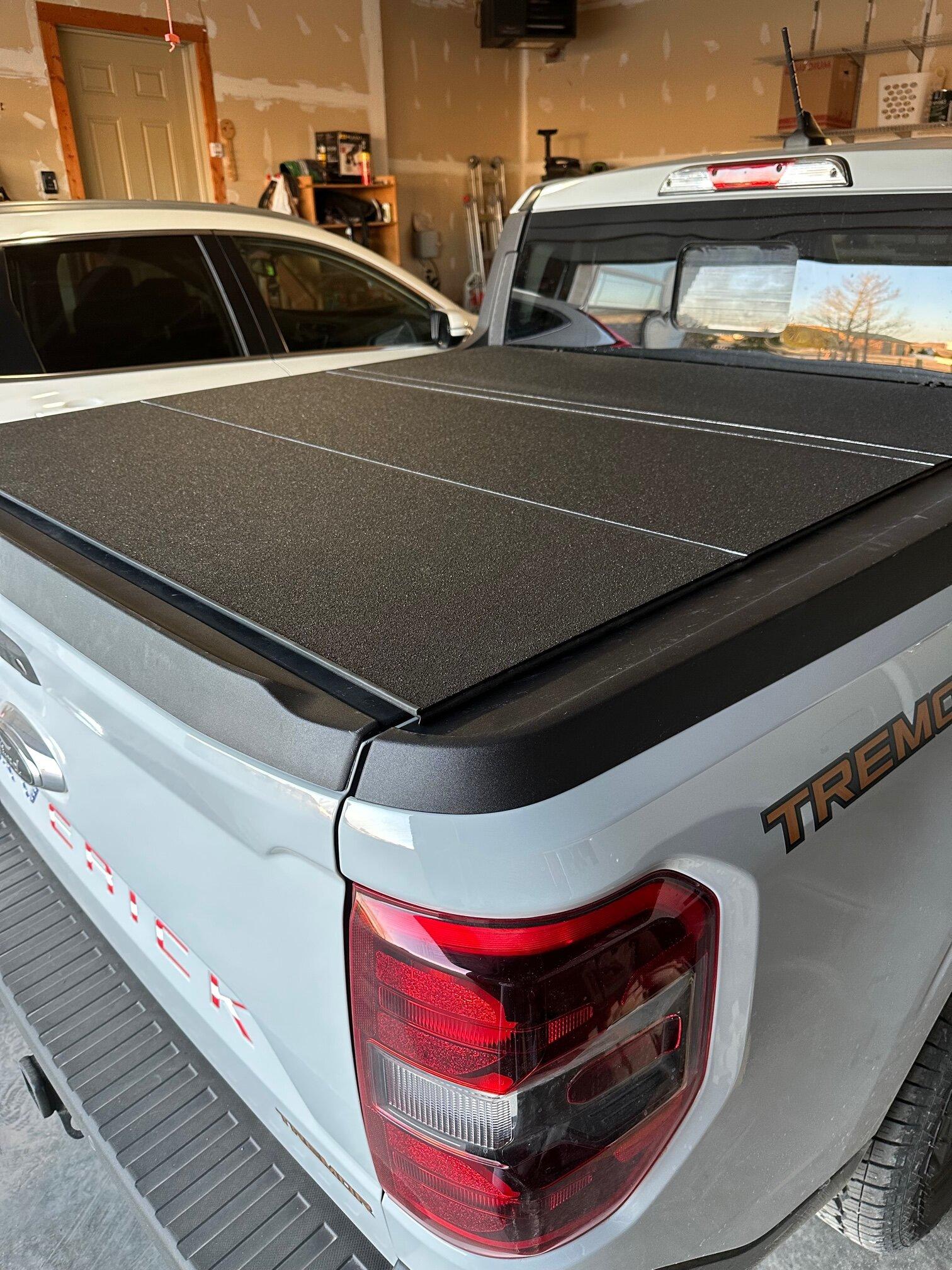 Ford Maverick Weathertech aluminum bed cover installed Lomax cover 2
