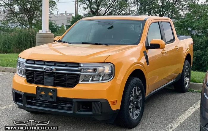 Best Looks Yet at 2022 Maverick in Cyber Orange [Lariat FX4]. Front License Plate Holder Shown