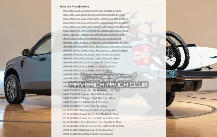 Ford Accessory Parts List For 2022 Maverick
