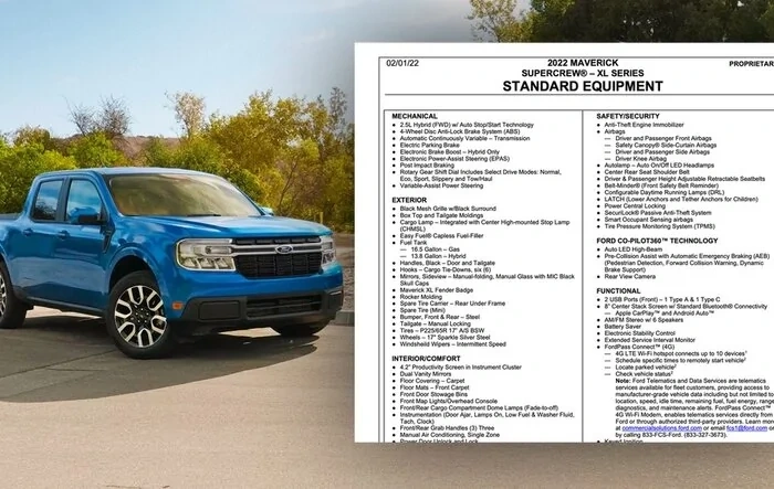 Latest 2022 Ford Maverick Order Guide - U.S. & Canada