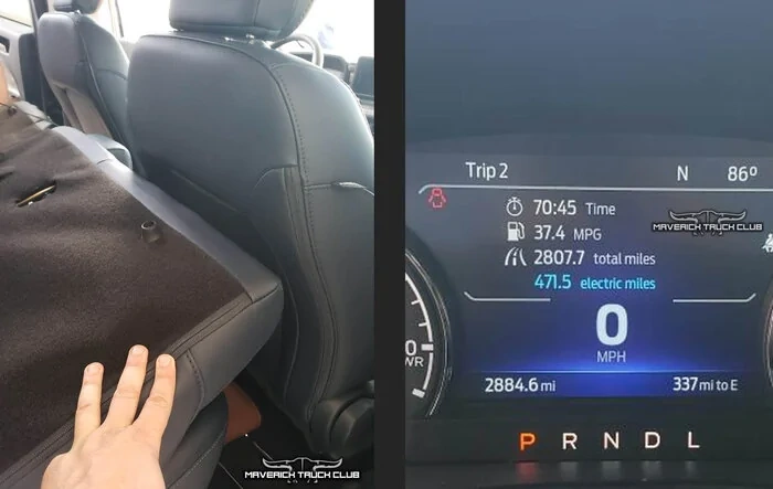 Hybrid Maverick showing 37.4 MPG + rear seats folded w/ headrests removed (pics)