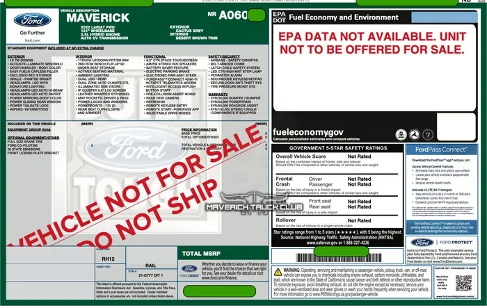 Hybrid Maverick In Production Status! Window Sticker Generated But Not Showing EPA MPG Yet