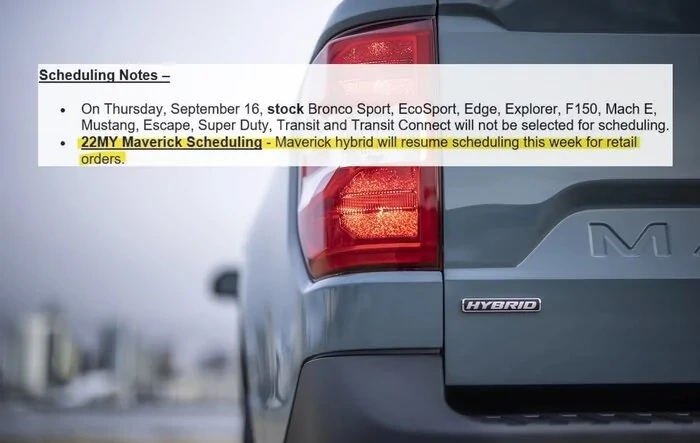 Hybrid Maverick retail orders to resume scheduling this week! (9/13) - per dealer bulletin