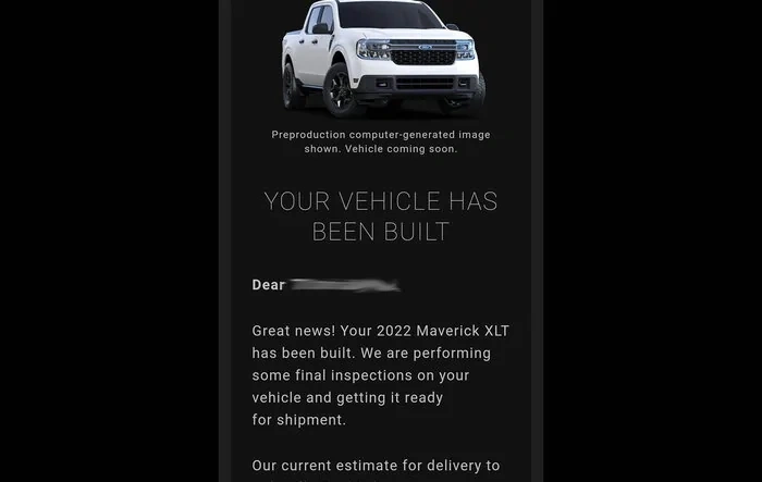 Owners receiving email that their Maverick Has Been Built!