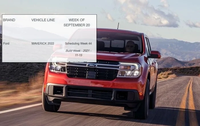 Maverick scheduling week of 9/20 for production build week 11/15