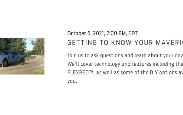 October 6 Maverick Livestream by Ford: GETTING TO KNOW YOUR MAVERICK