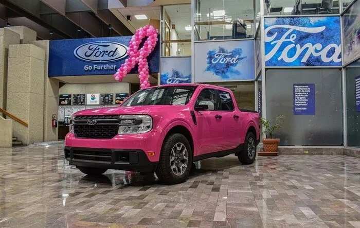 Maverick wrapped in pink by Hermosillo Plant for Breast Cancer Awareness Month