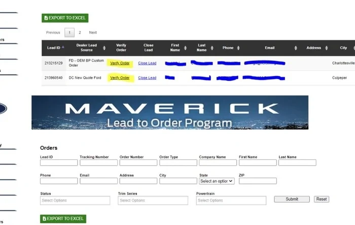 Maverick Lead to Order Program: have dealer verify you to expedite your retail order