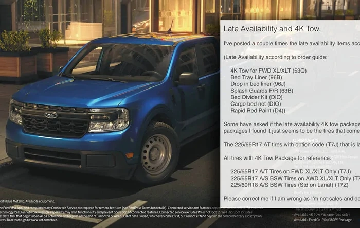 Current late availability packages / options (including 4K Tow Package) for 2022 Maverick