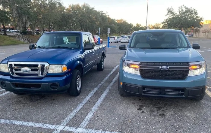 Maverick poses with spiritual predecessor 2000 Ford Ranger