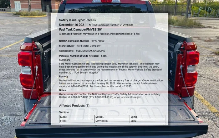 Maverick Fuel Tank Official Recall : 5,456 Units w/ Spray-In Bedliner Affected