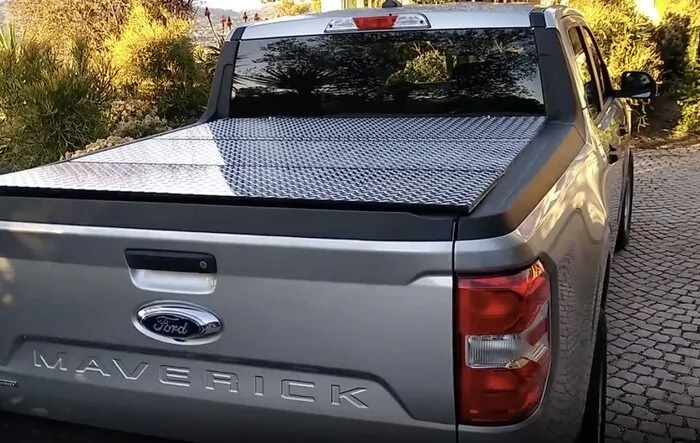 LOMAX Diamond Plate Hard Tri-Fold Tonneau Cover installed