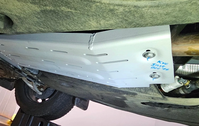 Catalytic converter skid plate installed