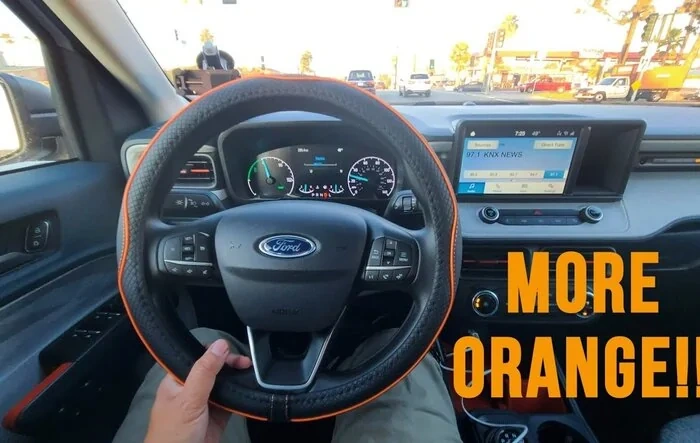 Orange accented steering wheel cover for XLT interior