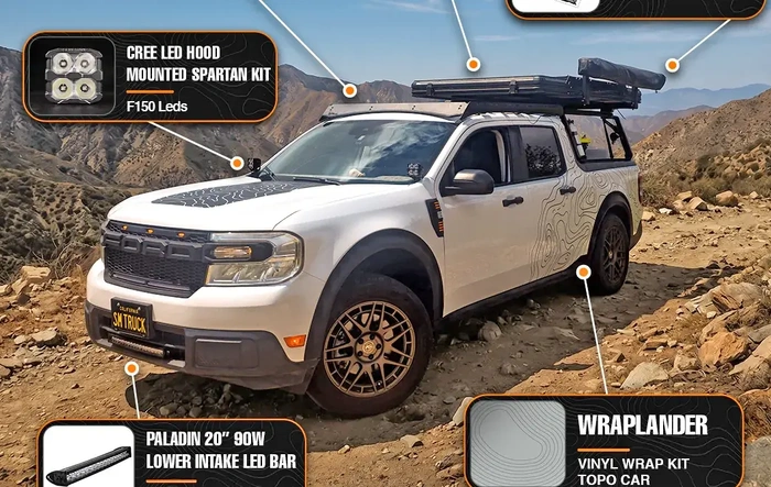 !Full Maverick Infographic Pictures! Exterior Setup: Overland Gear, Full Lighting Conversion, Wrap & Rack Breakdown